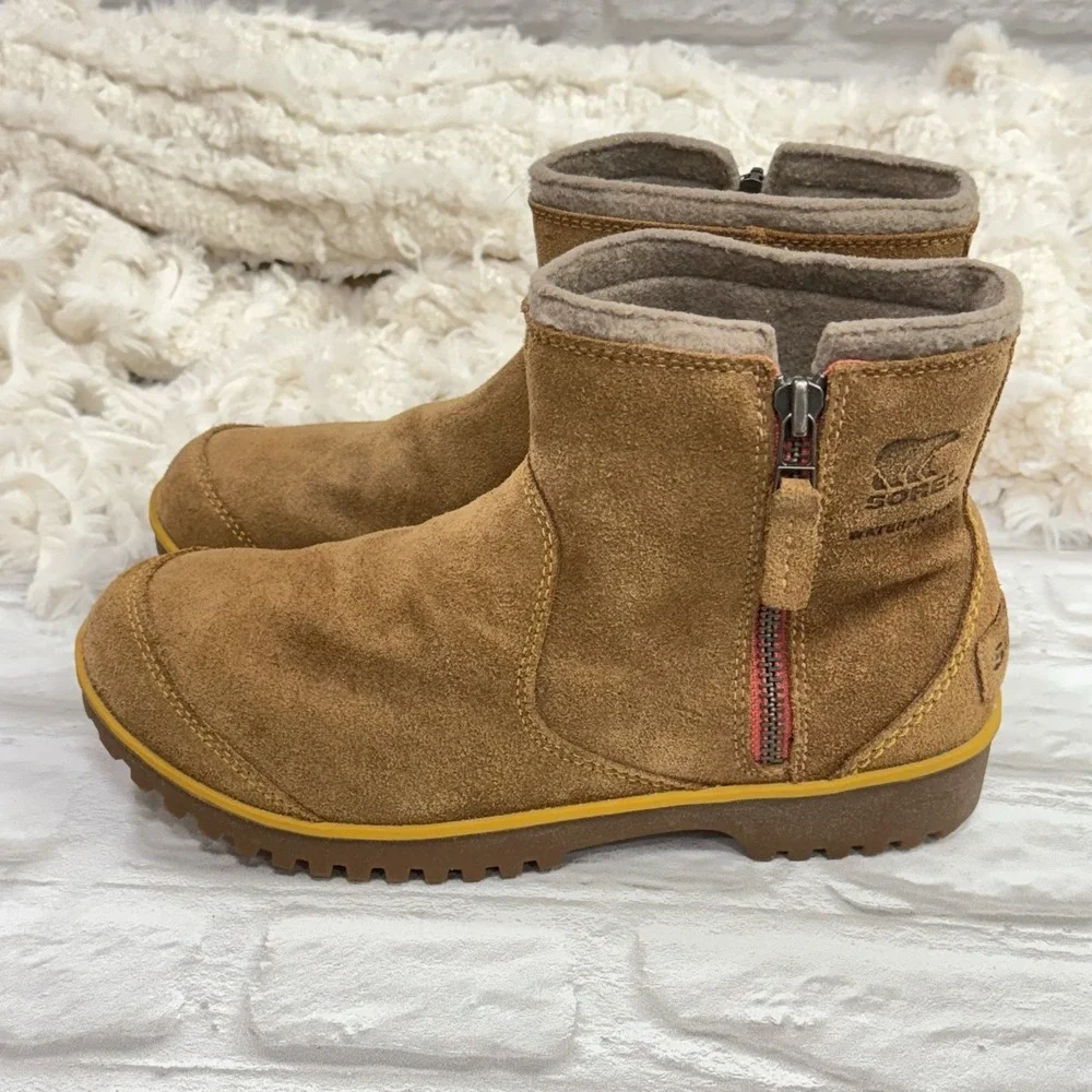 Sorel Suede Leather Boots Wool Lined Waterproof Lug Sole Ankle‎ Work Boots Sz 9